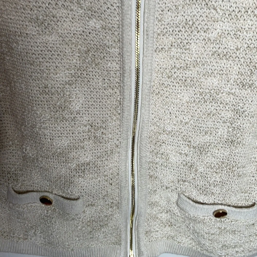 Jones New York Collection tweedy woven cardigan in natural beige, size large - Picture 6 of 10